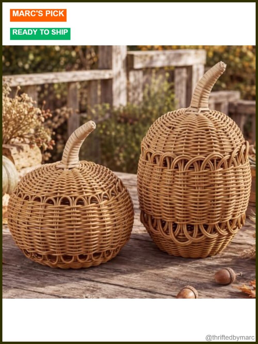 2 Pc Rattan Pumpkin Fall Decor Woven Thanksgiving Outdoor